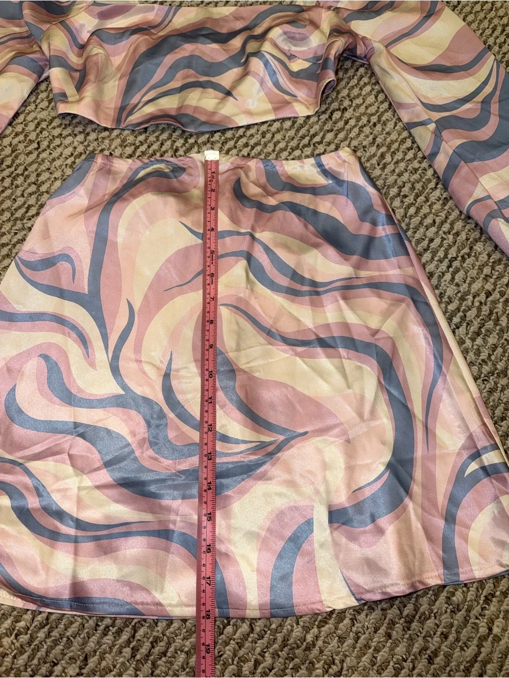 Princess Polly Pastel Swirl Mini Skirt and Top Set in Pink, Blue, Cream Size 10